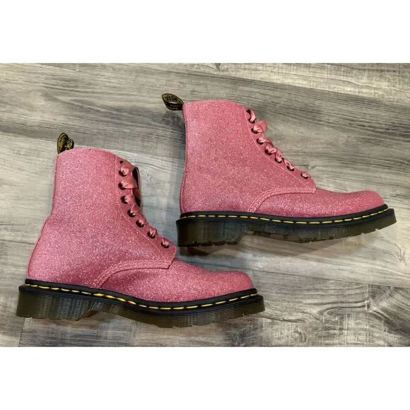 Dr. Martens Pink Glitter 8-Eye Lace-Up Combat Boot - Picture 3 of 6